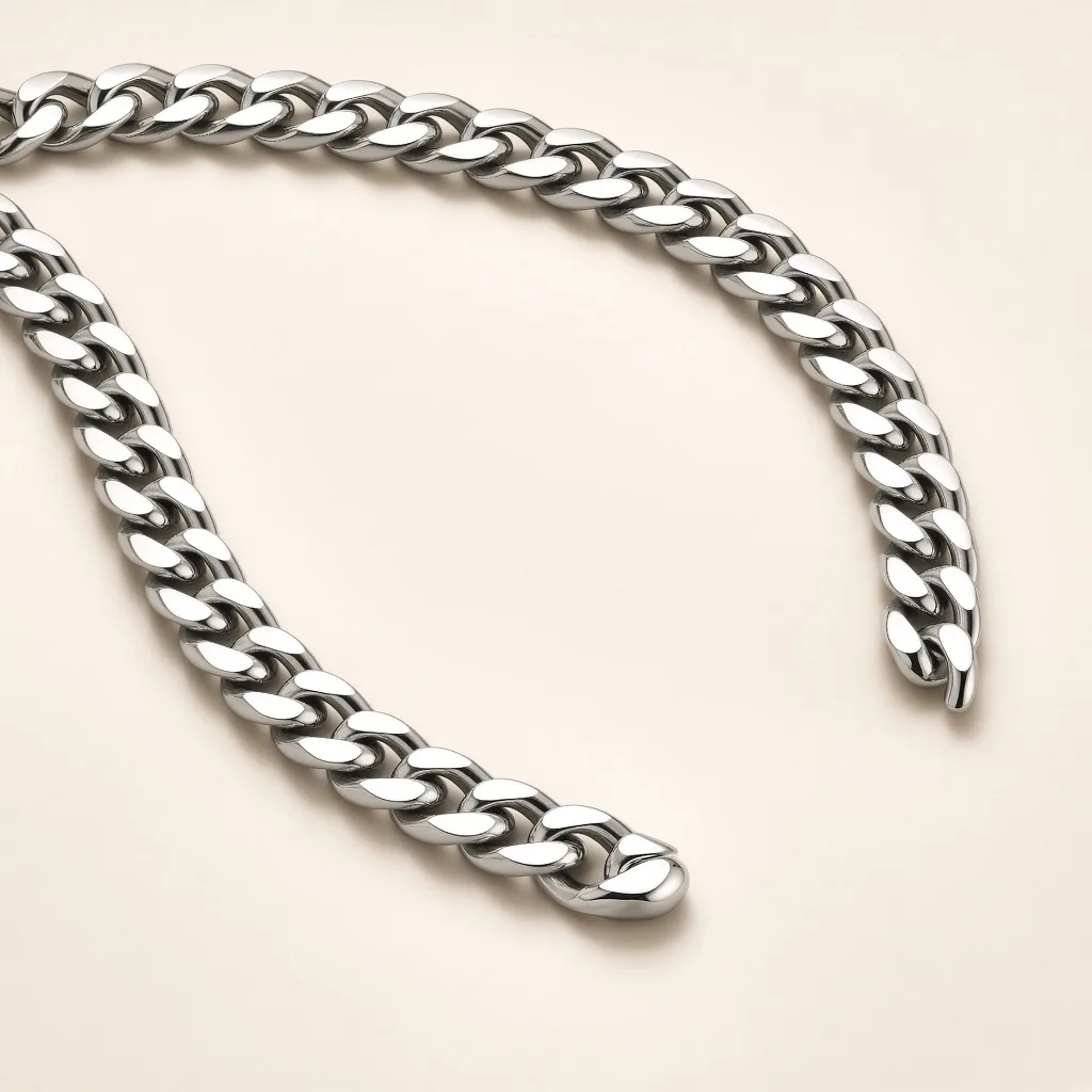 Polished stainless steel Cuban link chain necklace